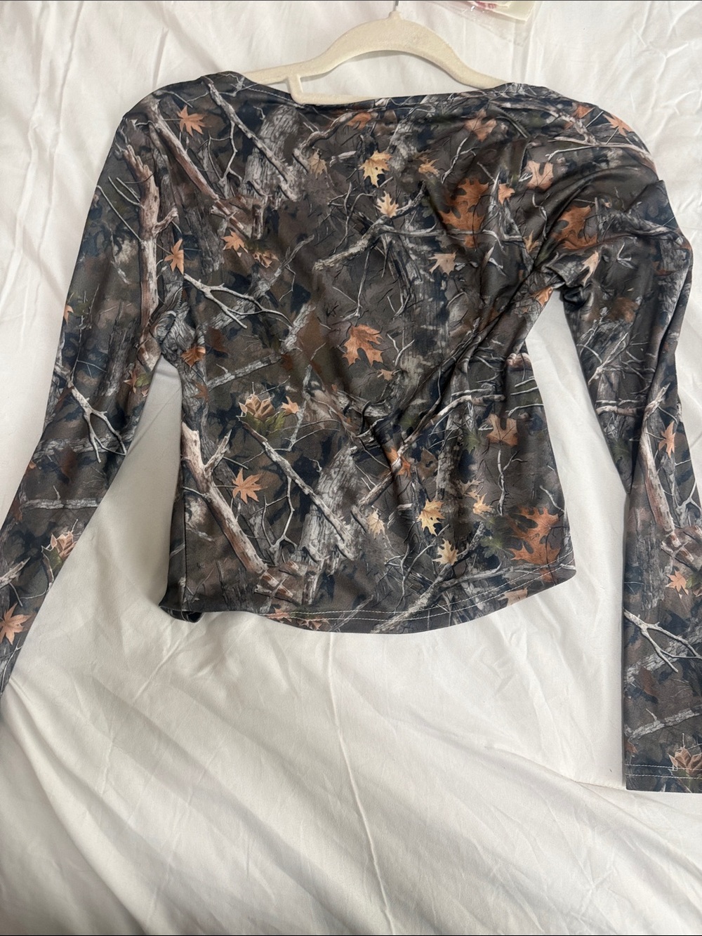 Women's Long-Sleeve Camouflage Print Top - Brown/Green